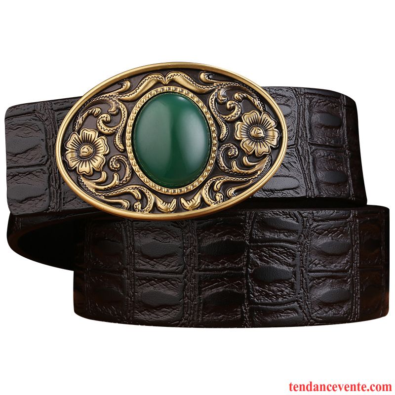 Ceinture Homme Cuir Véritable Simple All-match Jeunesse Cuir De Vache Tendance Noir