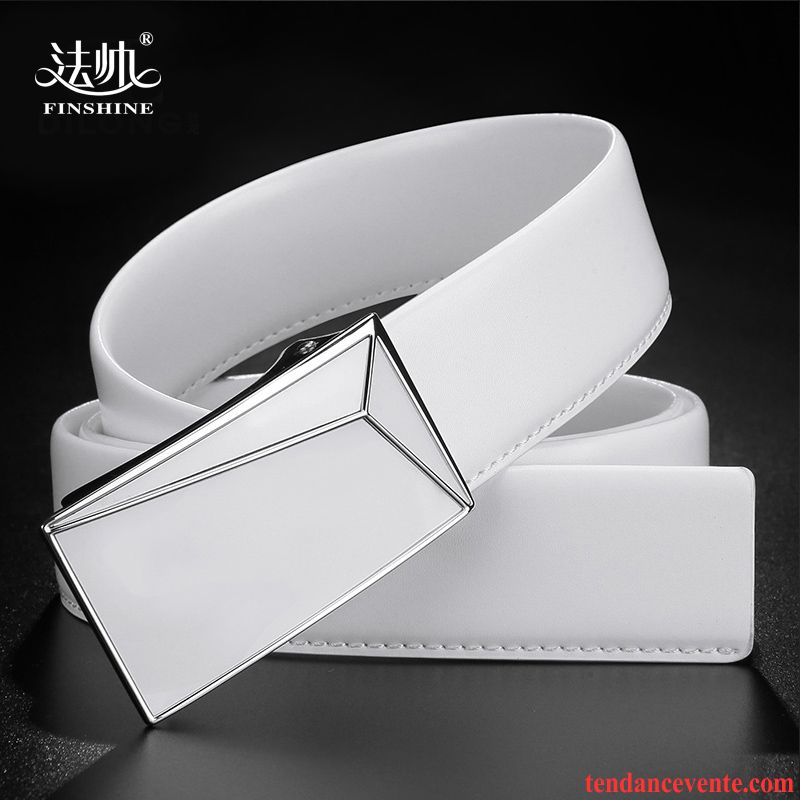 Ceinture Homme Jeunesse Tendance Lisse Personnalité Mode Cuir Véritable Blanc