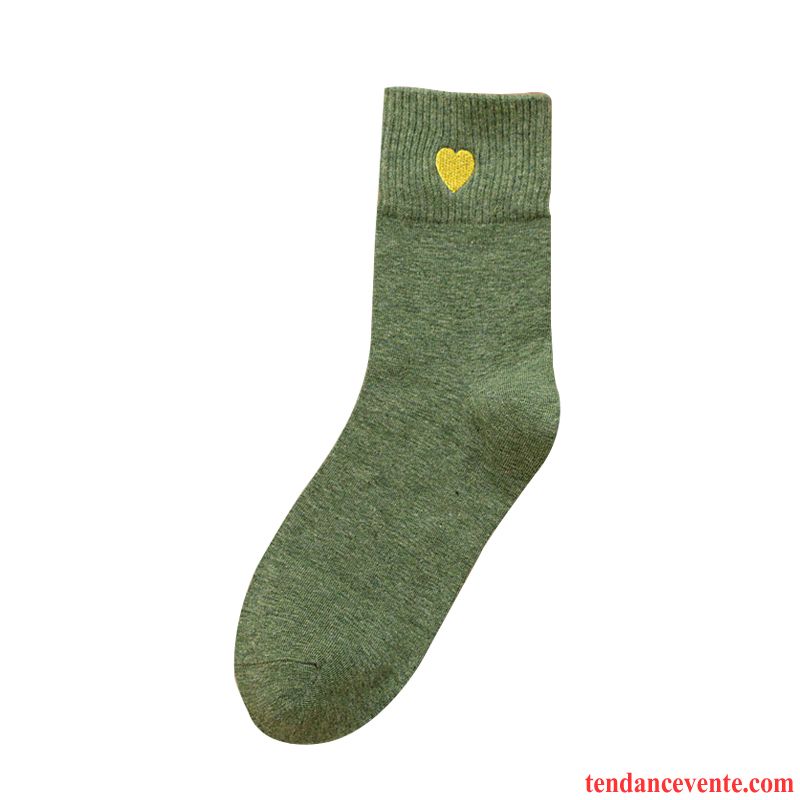 Chaussette Femme Vent De L'université L'automne Chaussettes En Coton Rétro Amour Hiver Vert