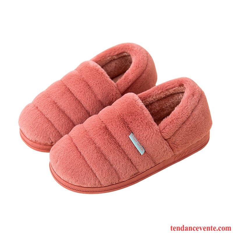 Chaussons Femme Fantaisie Plus De Velours Semelle Épaisse Homme Matelassé Chaussures En Coton Rose