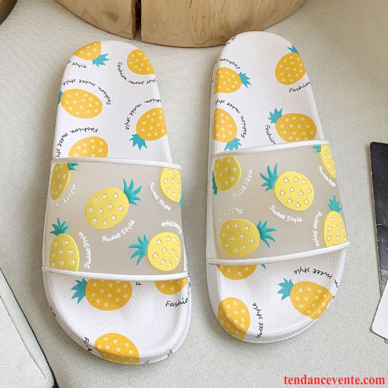 Chaussons Femme Fluide Doux Dessin Animé Été Confortable Antidérapant Jaune