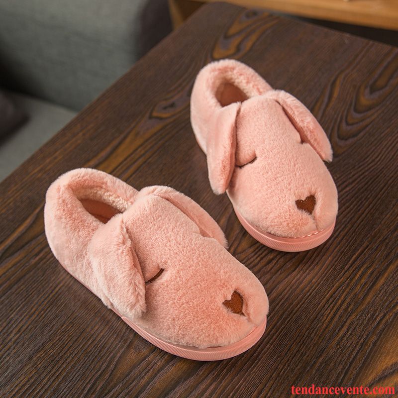 Chaussons Femme Hiver L'automne Matelassé Chauds Semelle Épaisse Rose