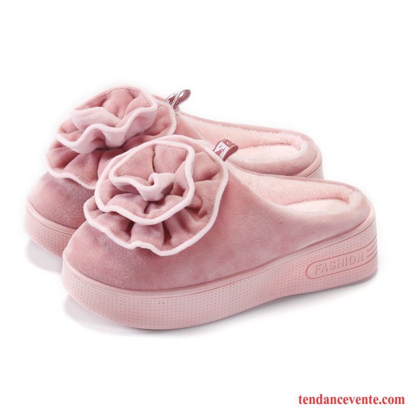 Chaussons Femme Étudiant Chauds Semelle Épaisse Hiver L'automne Imperméable Rose