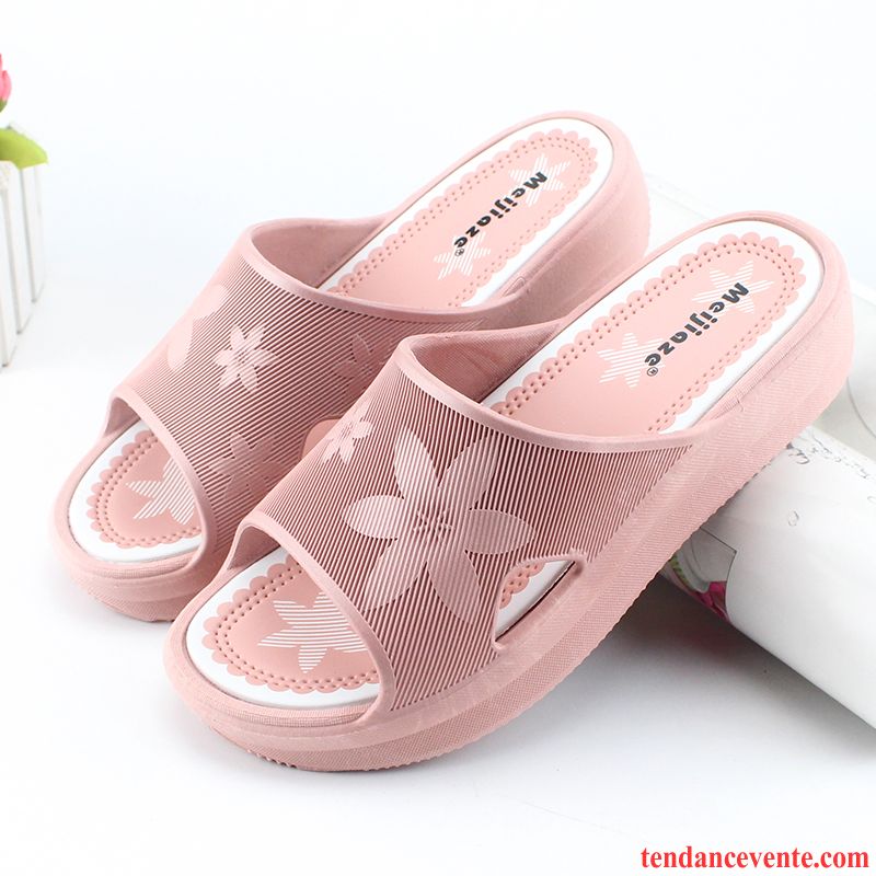 Chaussons Femme Été Antidérapant Semelle Épaisse Semelle Doux Plage Rose