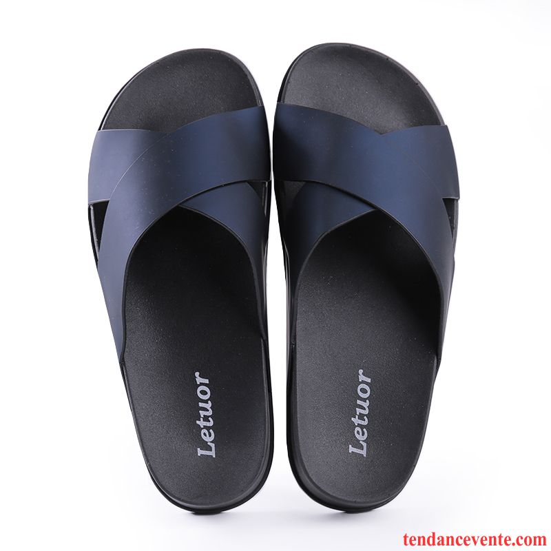 Chaussons Tongs Homme Antidérapant Semelle Épaisse Plage Été Mode Tendance Bleu Marin