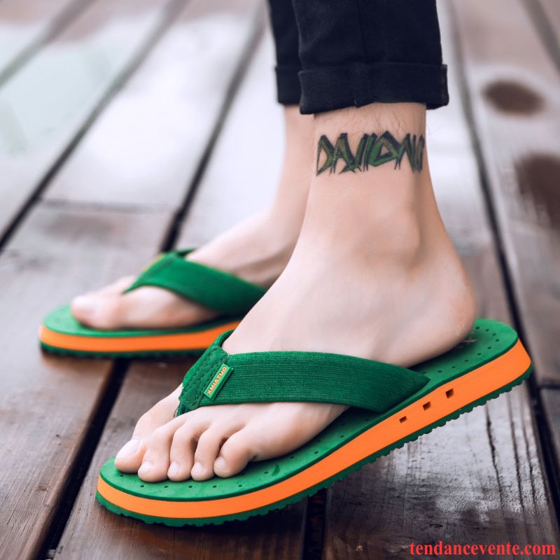 Chaussons Tongs Homme Antidérapant Été Semelle Doux Tendance Plage Vert