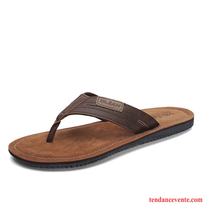 Chaussons Tongs Homme Caoutchouc Plage Antidérapant Été Tendance Marron