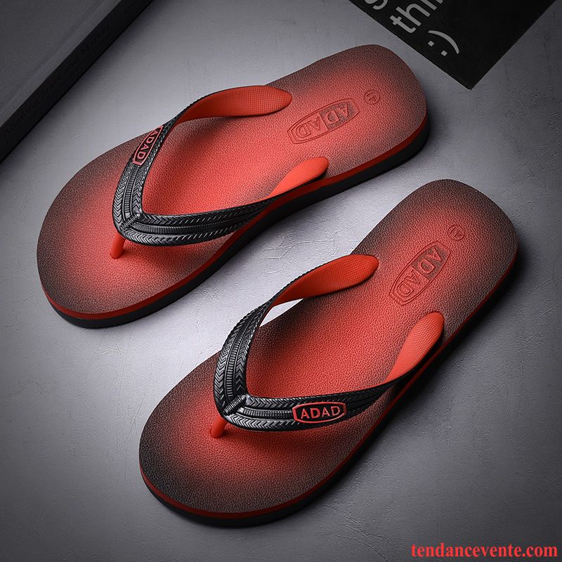 Chaussons Tongs Homme De Plein Air Personnalité Été Plage Antidérapant Mode Rouge