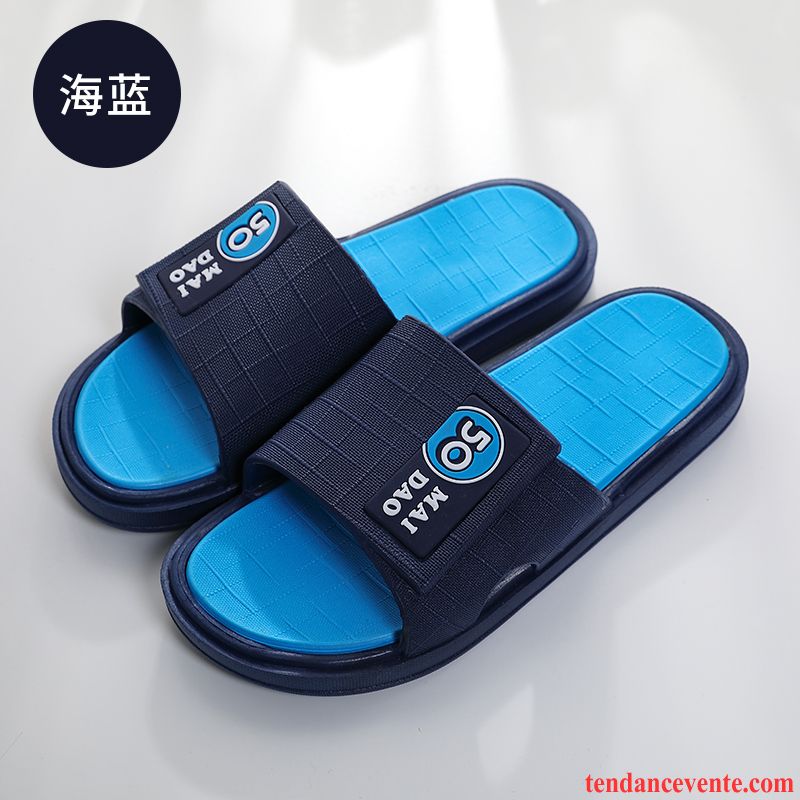 Chaussons Tongs Homme Fantaisie Antidérapant Été Femme Semelle Doux Bleu