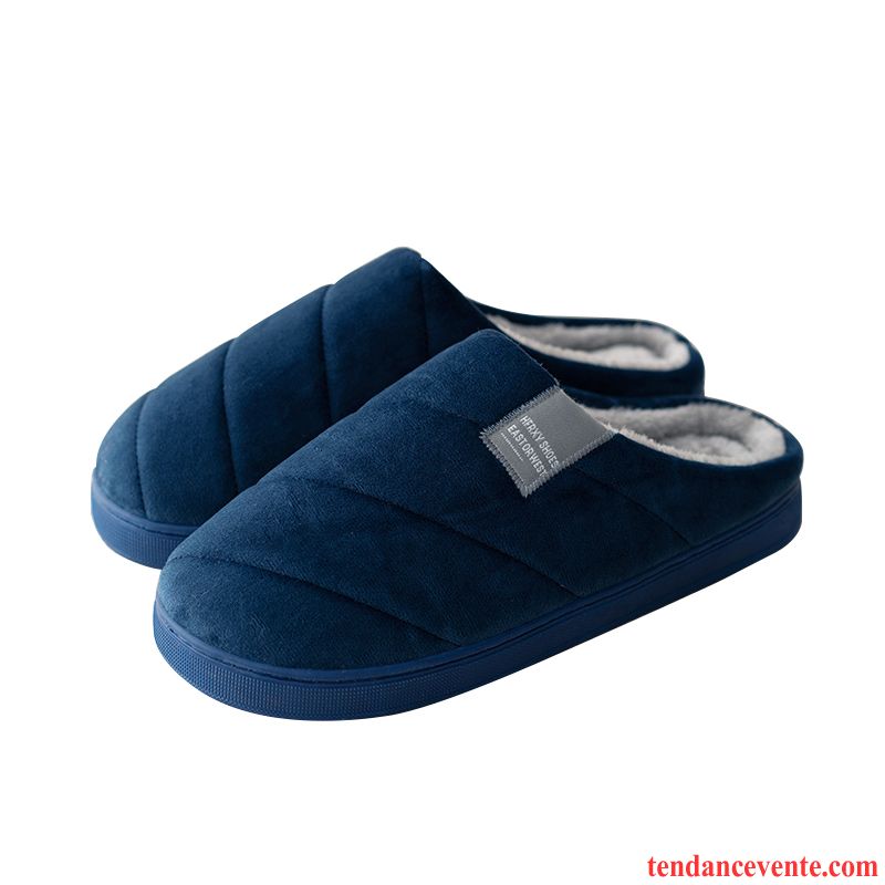 Chaussons Tongs Homme Femme L'automne Chauds Simple Semelle Épaisse Hiver Bleu