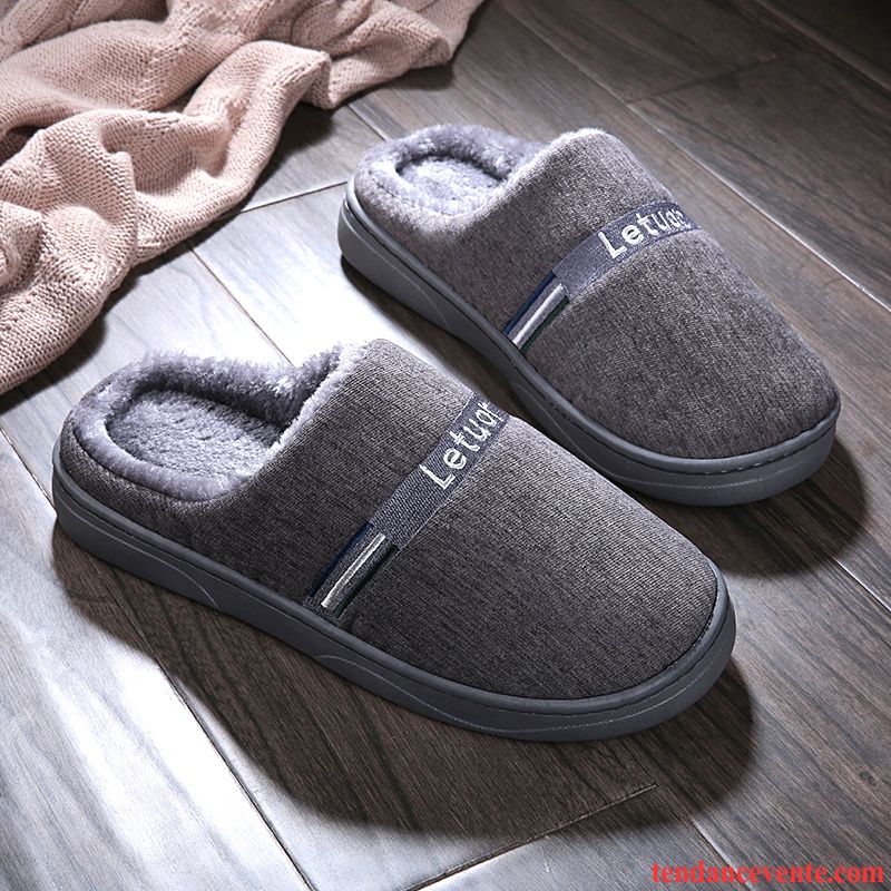 Chaussons Tongs Homme Imperméable Semelle Épaisse Fantaisie Antidérapant Matelassé Hiver Gris Foncé