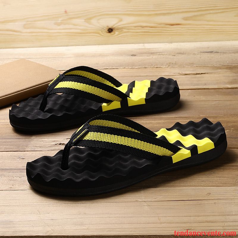 Chaussons Tongs Homme Mode Antidérapant Plage Tendance De Plein Air Été Noir Jaune