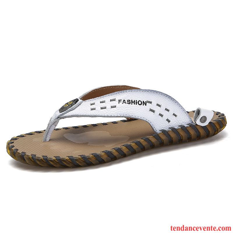 Chaussons Tongs Homme Personnalité Léger Tendance Été Mode Plage Blanc