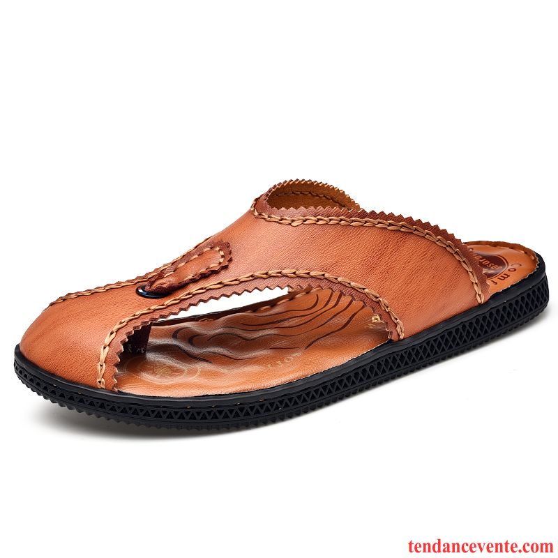 Chaussons Tongs Homme Personnalité Plage Décontractée Antidérapant Été Sandales Marron