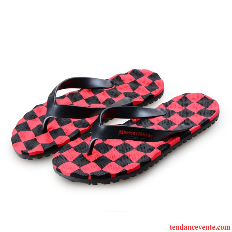 Chaussons Tongs Homme Personnalité Tendance Plage Été Porter Antidérapant Rouge