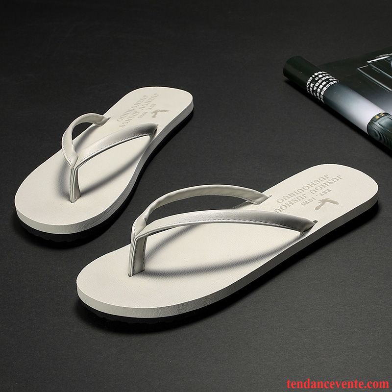 Chaussons Tongs Homme Personnalité Été Décontractée Mode Antidérapant Plage Blanc