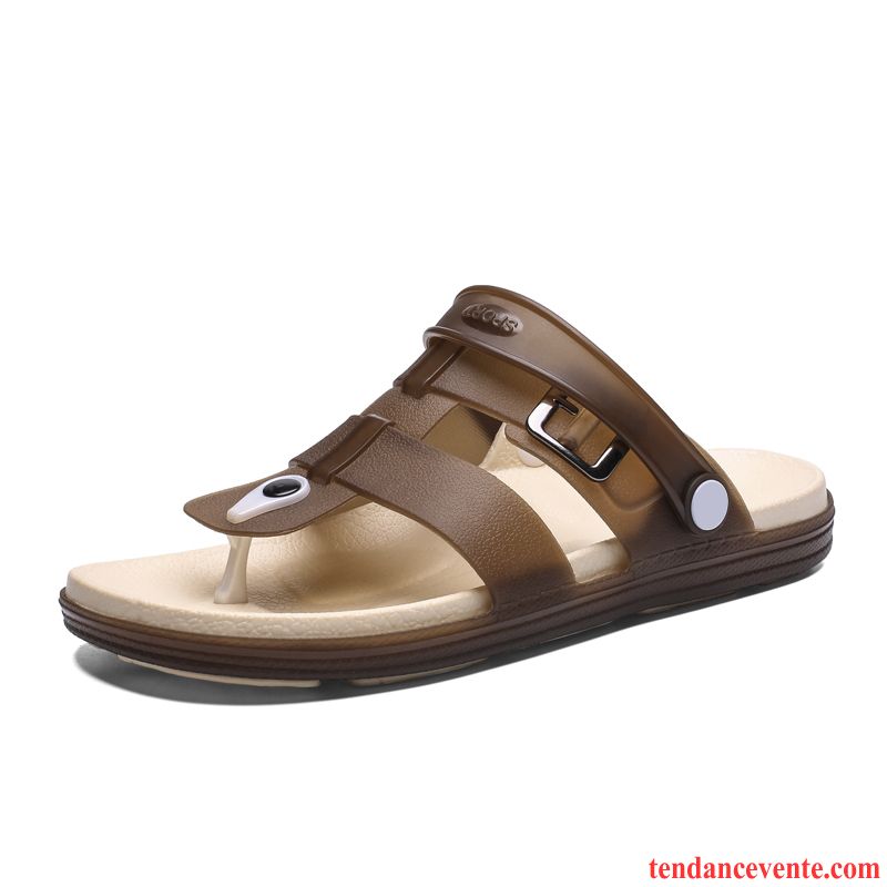 Chaussons Tongs Homme Plage Porter Antidérapant Été Mode Semelle Doux Marron