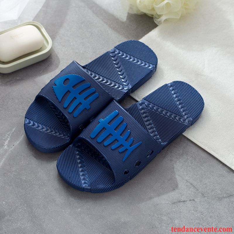 Chaussons Tongs Homme Semelle Épaisse Antidérapant Fantaisie Femme Été Bleu Foncé