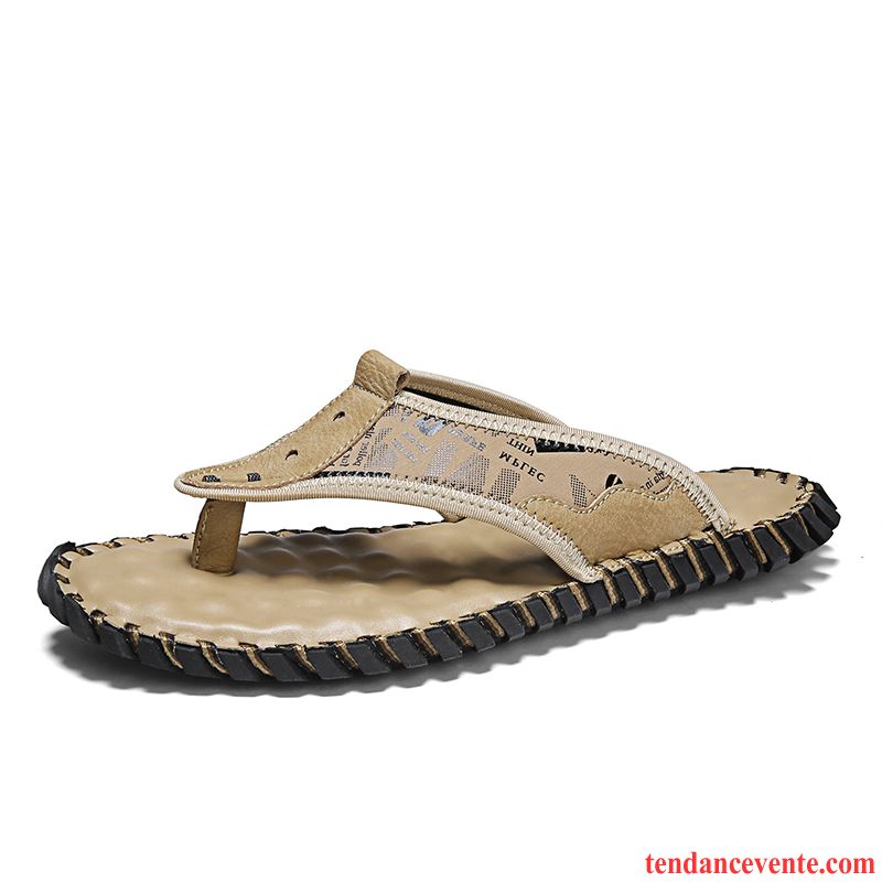 Chaussons Tongs Homme Été En Cuir Personnalité Plage Sandales Tendance