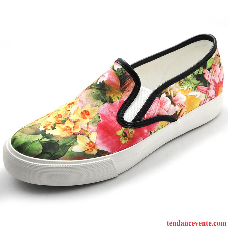 Chaussure Mocassin Femme Peinture Style Chinois Peinture À L'encre Paresseux Semelle Épaisse Femme Derbies Corail