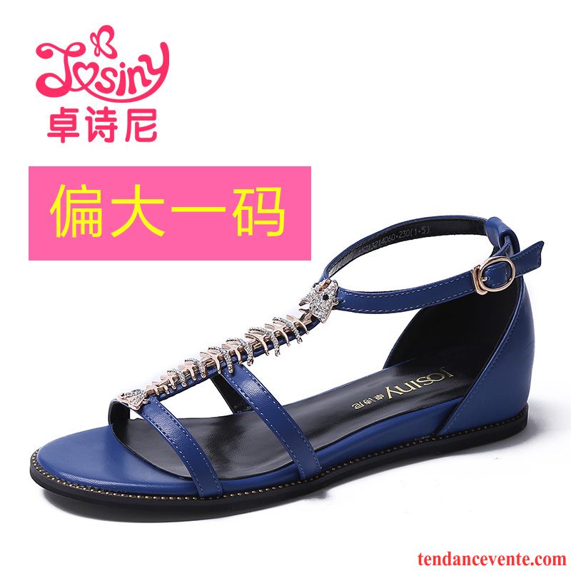 Chaussure Sandales Pour Femme Métal Flats Mode Plates Plage Été Dame Imitation Strass Bleu