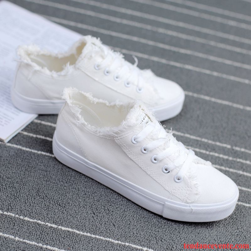 Chaussure Simili Skate Bleu Femme Décontractée Étudiant Toile Tous Les Assortis Noir Blanc Chaussures En Tissu Laçage Plates Lawngreen