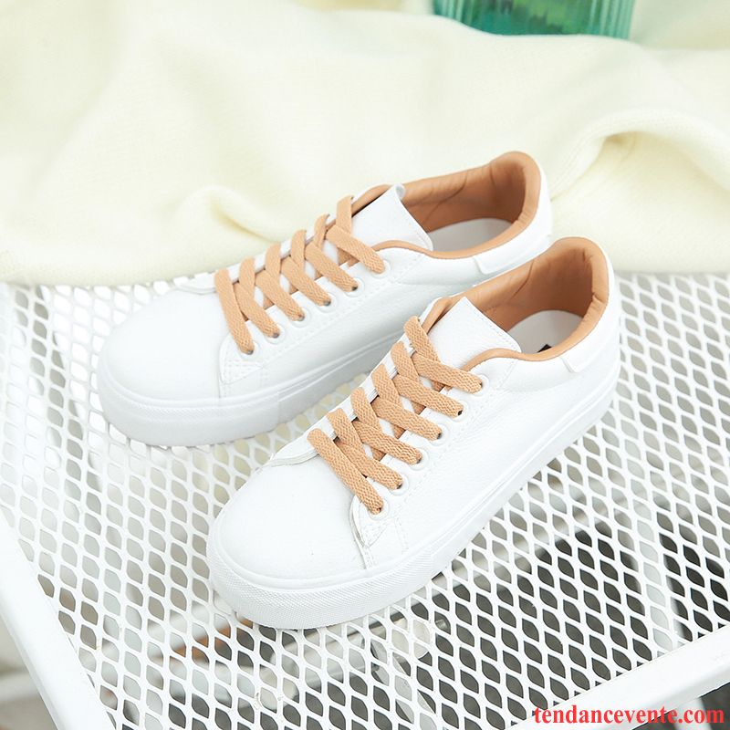 Chaussure Skate Femme Solde Étudiant Femme Blanc Décontractée Printemps Semelle Épaisse Laçage Toile Tous Les Assortis