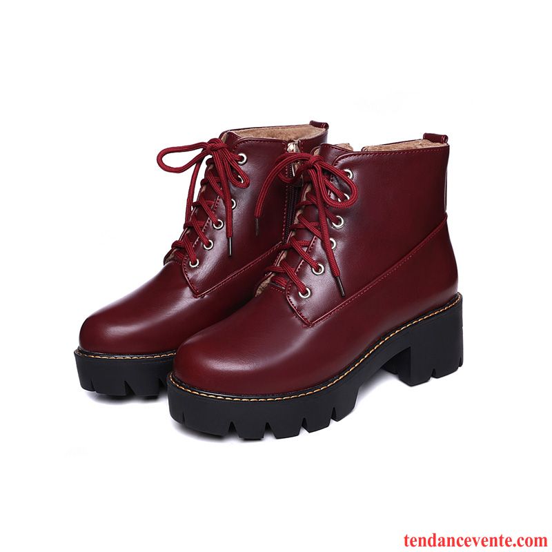 Chaussures Bottes Femmes Marques Fermeture Éclair Étudiant Plus De Velours Femme Semelle Épaisse Hiver Angleterre Talons Hauts