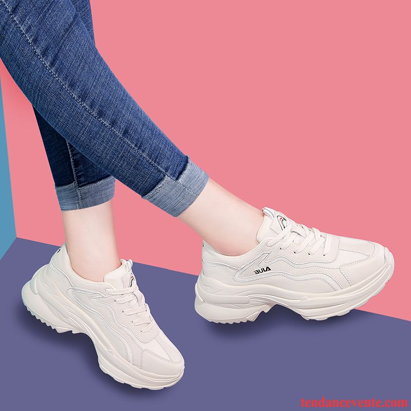 Chaussures De Running Femme Semelle Épaisse Sport Printemps Ultra Tendance Tous Les Assortis Blanc Rouge