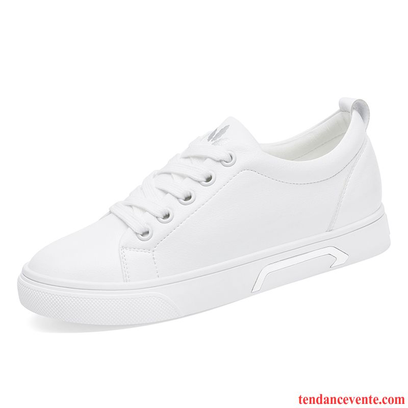 Chaussures De Running Femme Tous Les Assortis Printemps Chaussures De Skate Étudiant Plates Cuir Véritable Blanc