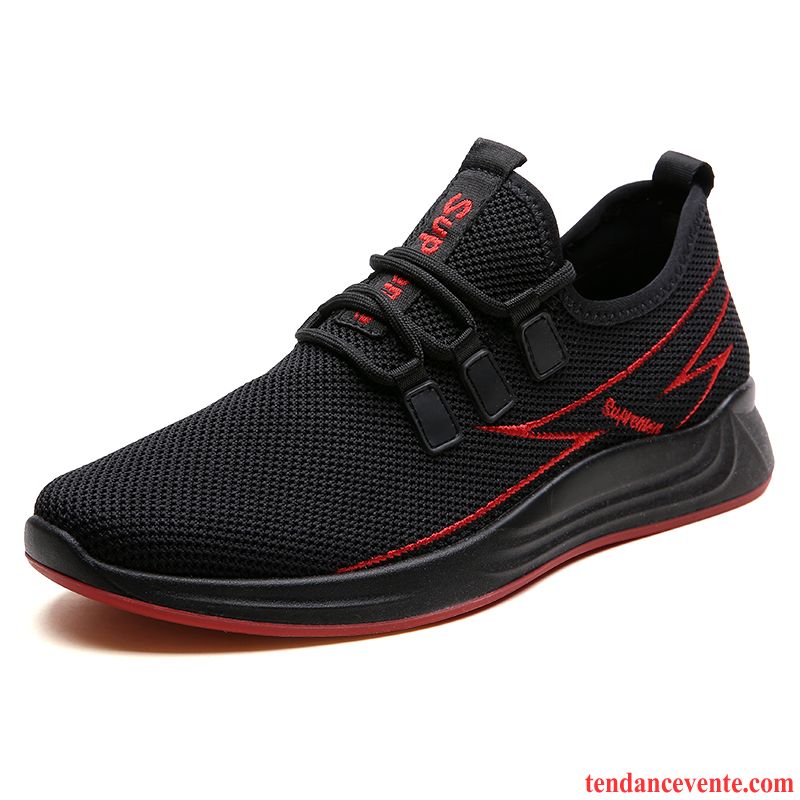 Chaussures De Running Homme Sport Derbies Respirant Tendance Semelle Doux Décontractée Noir Rouge