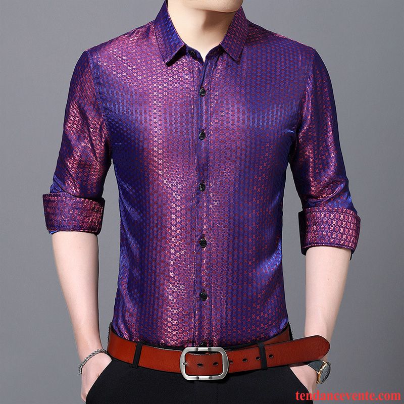 Chemises Homme Beau Marque Tendance Rouge Violet