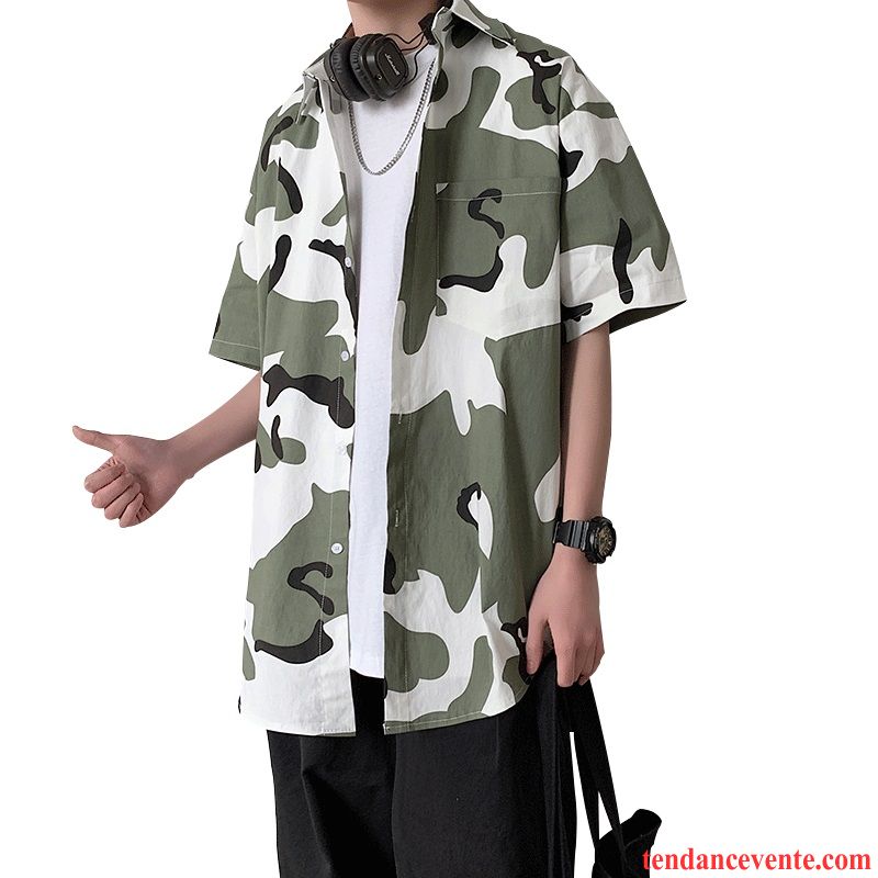 Chemises Homme Courte Camouflage Tous Les Assortis Tendance Décontractée Beau Vert