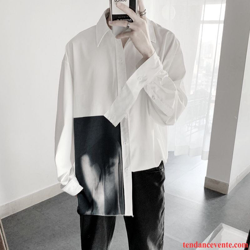 Chemises Homme Courte Simple Désign Impression Blanc