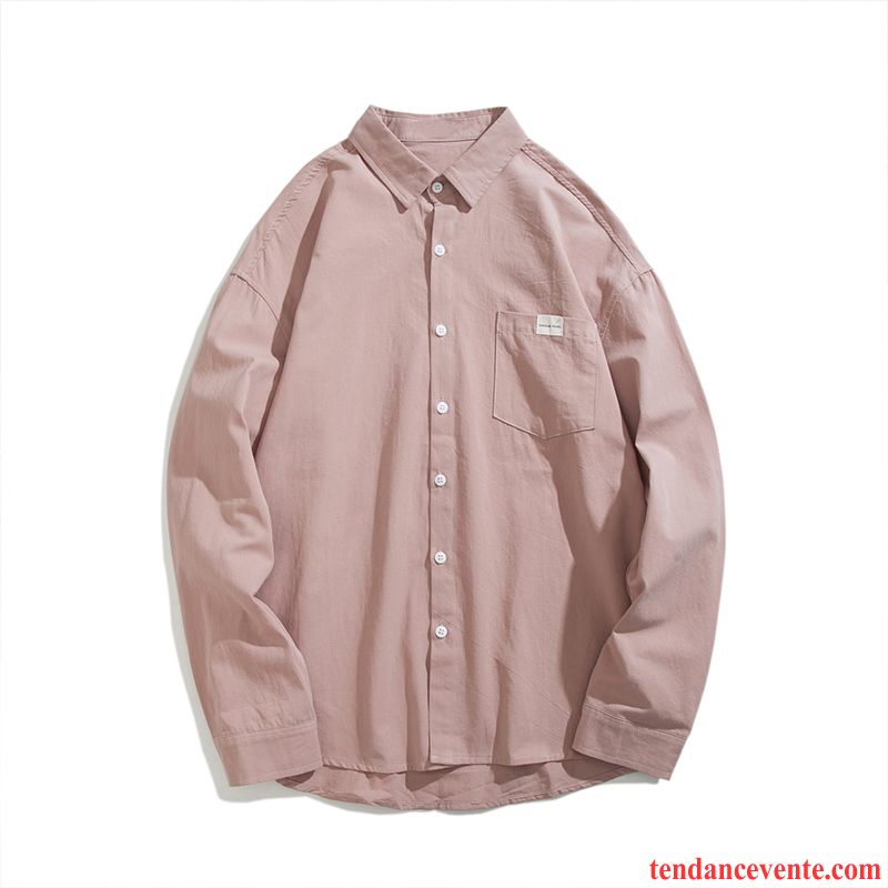 Chemises Homme Décontractée Printemps Longues Tendance Une Veste Tous Les Assortis Pure Rose