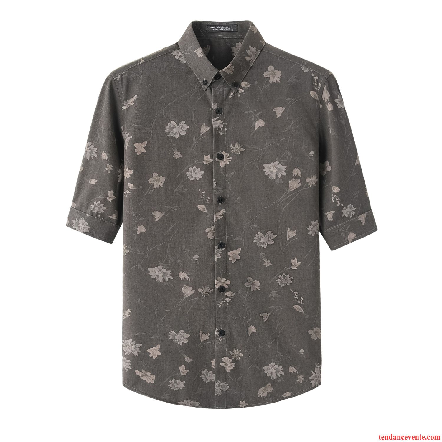 Chemises Homme Floral Personnalité Rétro Slim Été Fleur Gris