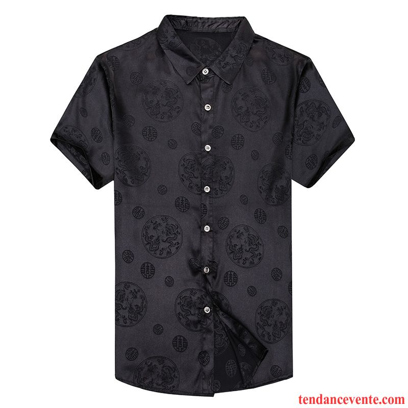 Chemises Homme Style Chinois Mode Décontractée Courte Été Taillissime Noir