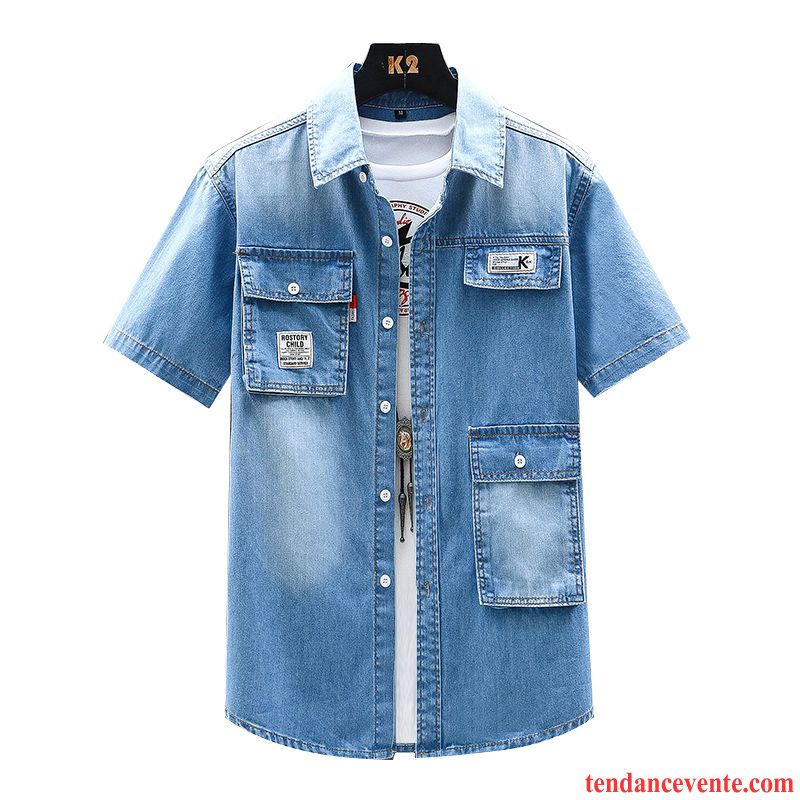 Chemises Homme Tendance Été Jeunesse Personnalité Beau Demi Manche Bleu