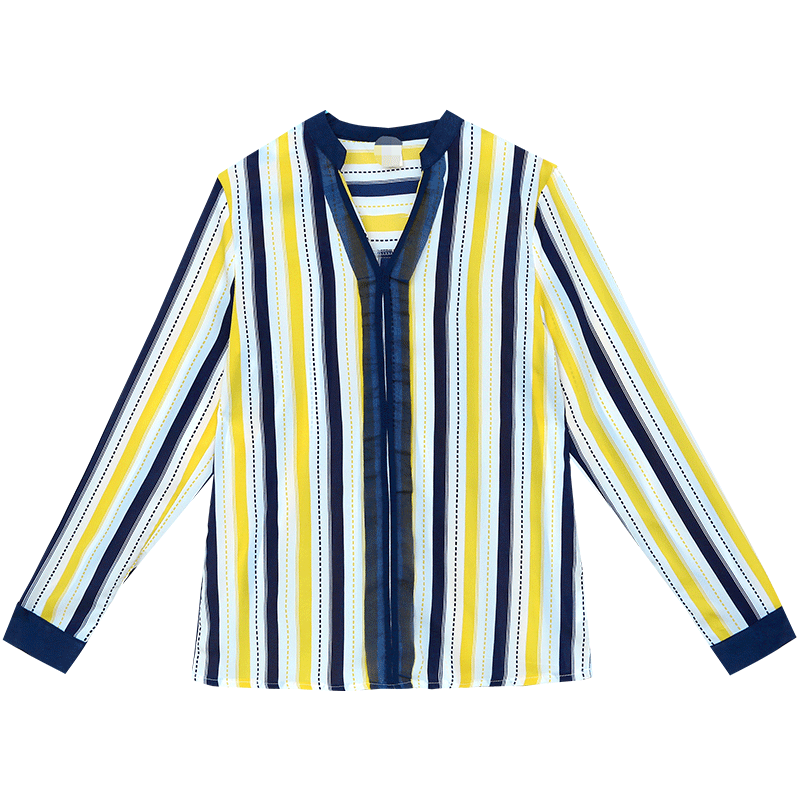 Chemisiers Femme Chemise Une Veste Baggy Printemps Mousseline De Soie Rayé Bleu Jaune