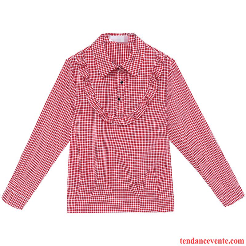 Chemisiers Femme L'automne Chemise Désign Carreaux Longues Tendance Rouge