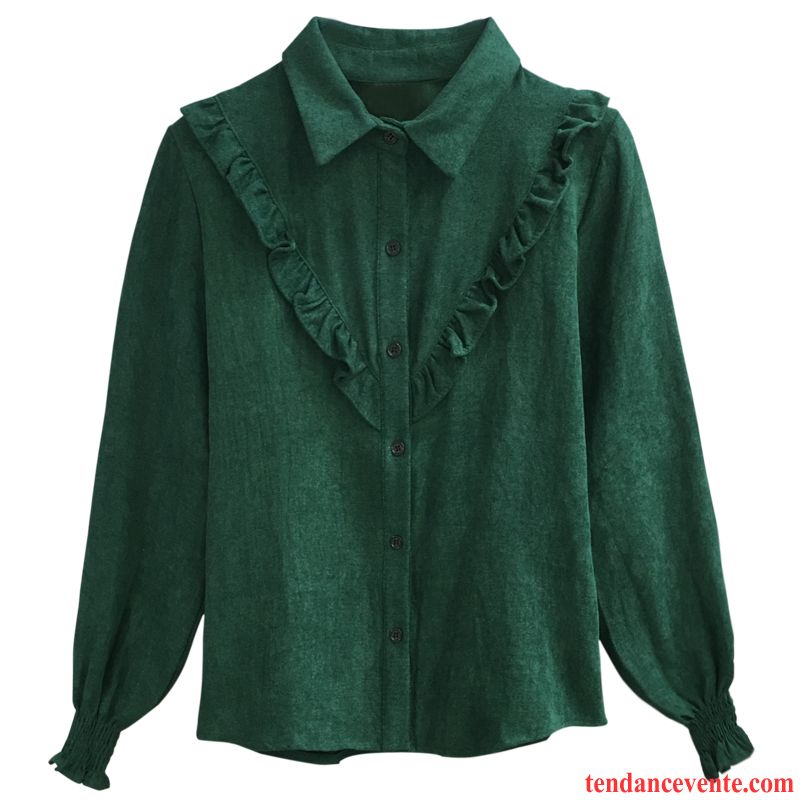 Chemisiers Femme Longues L'automne Une Veste Chemise Baggy Tous Les Assortis Vert Foncé