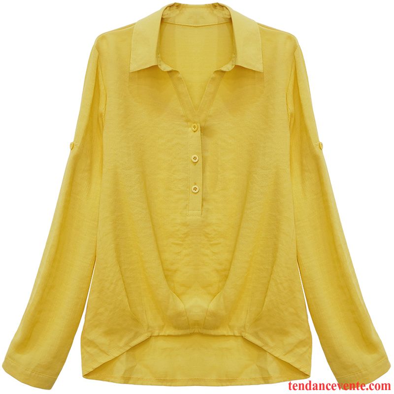 Chemisiers Femme Mode Une Veste Longues Tendance Chemise Tous Les Assortis Jaune