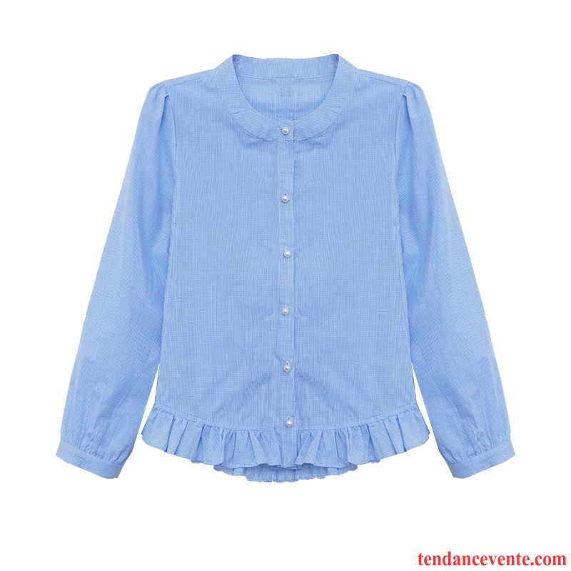 Chemisiers Femme Rétro Longues Baggy Printemps Une Veste Chemise Bleu