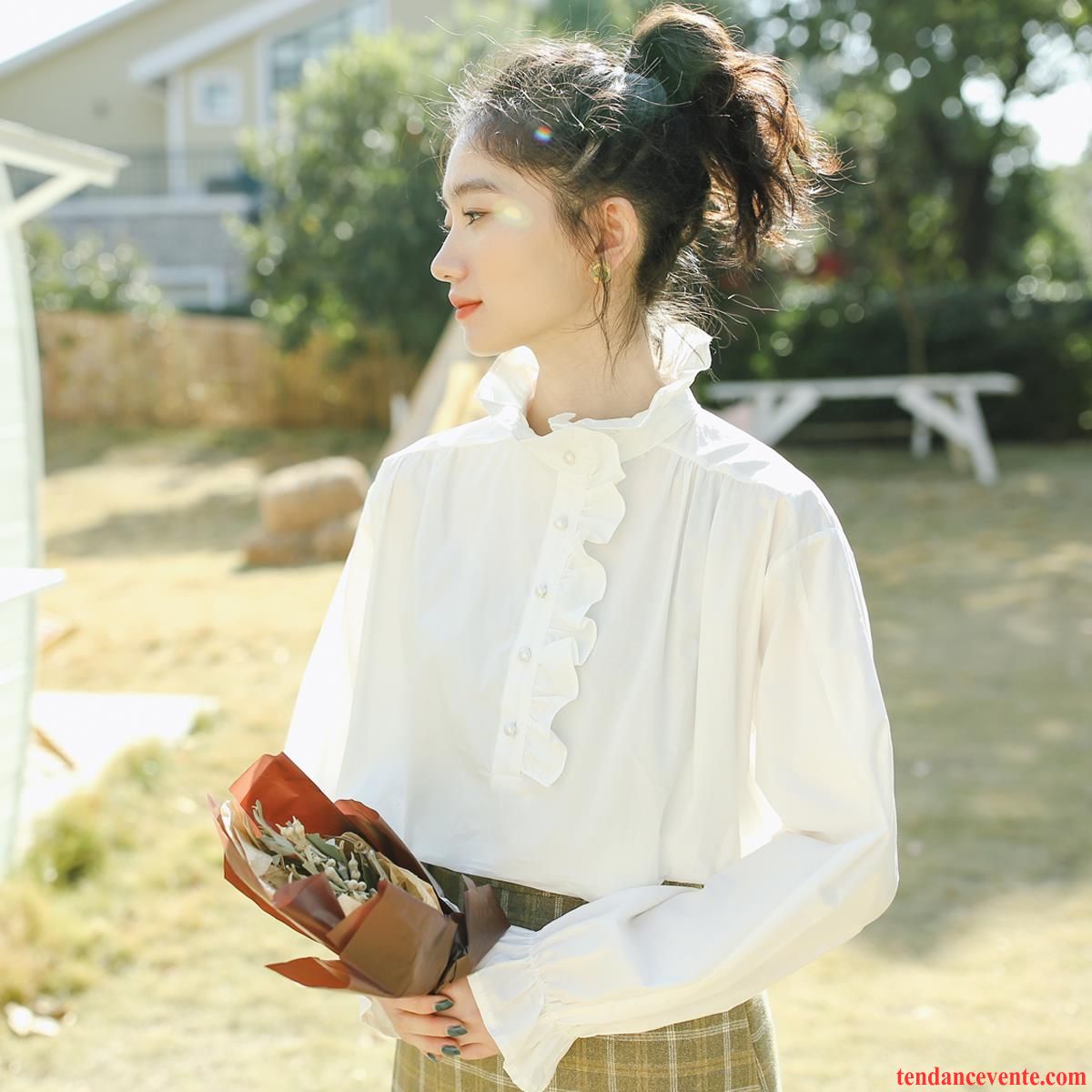 Chemisiers Femme Une Veste Longues Chemise Étudiant Printemps Dame Blanc