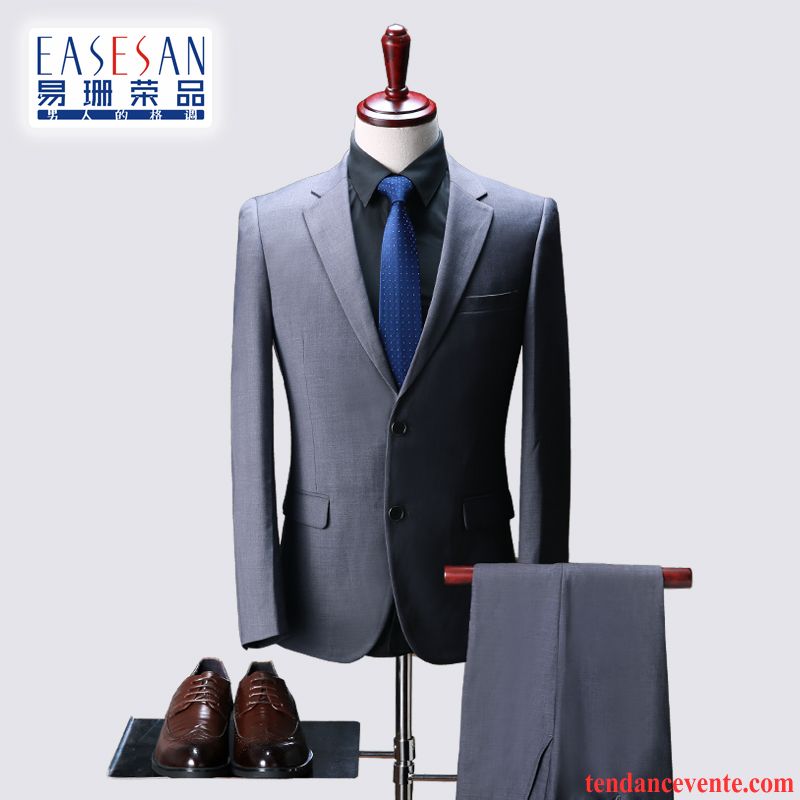 Costume Bleu Marine Homme Slim Ensemble Décontractée De Travail Blazer Professionnel Mariage Pas Cher