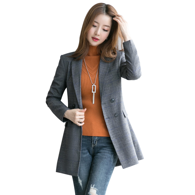 Costumes Blazer Femme Britanique Longue Une Veste Pardessus Rétro Mode Gris Foncé