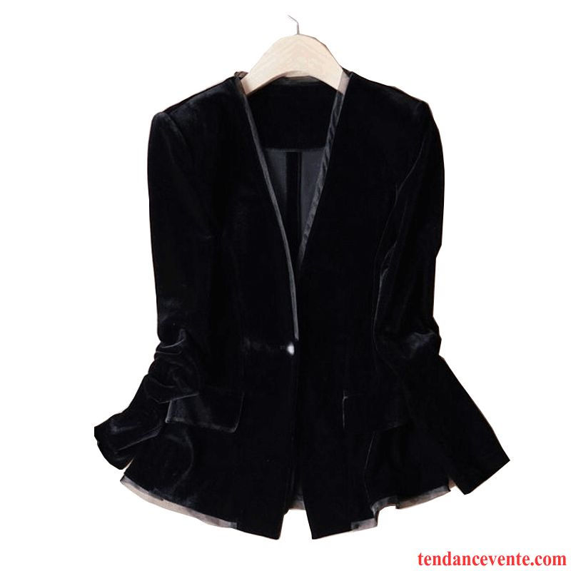 Costumes Blazer Femme L'automne Pardessus Courte Une Veste Décontractée Velours Noir Or