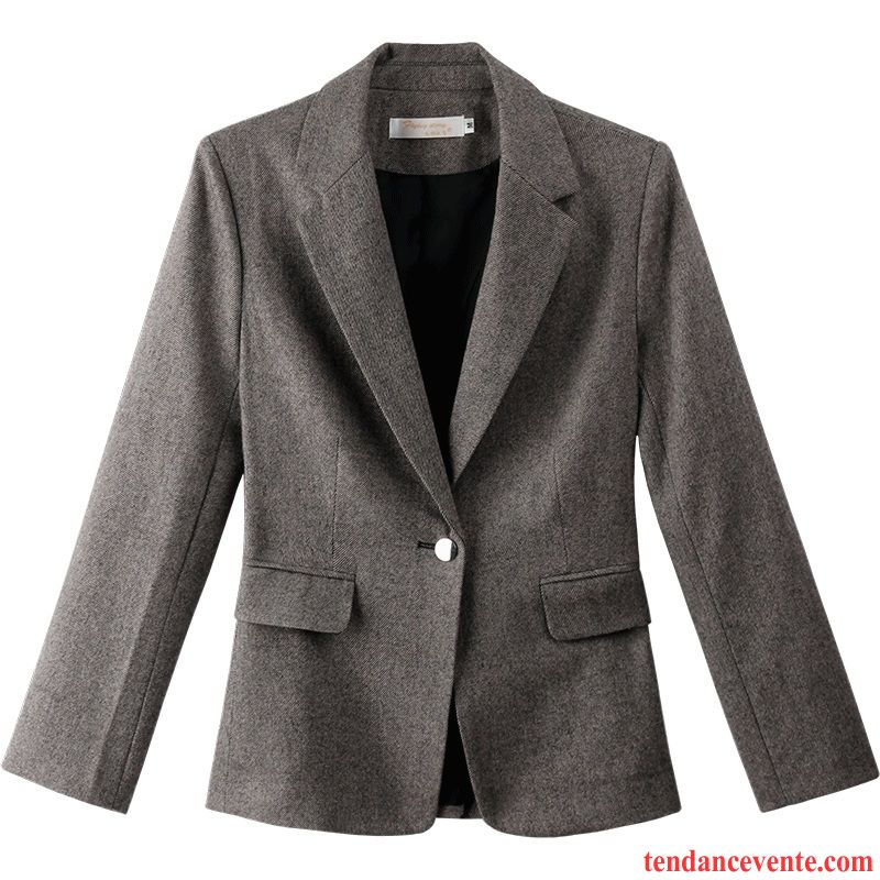 Costumes Blazer Femme Longues Pardessus Court Printemps La Laine Décontractée Gris Foncé