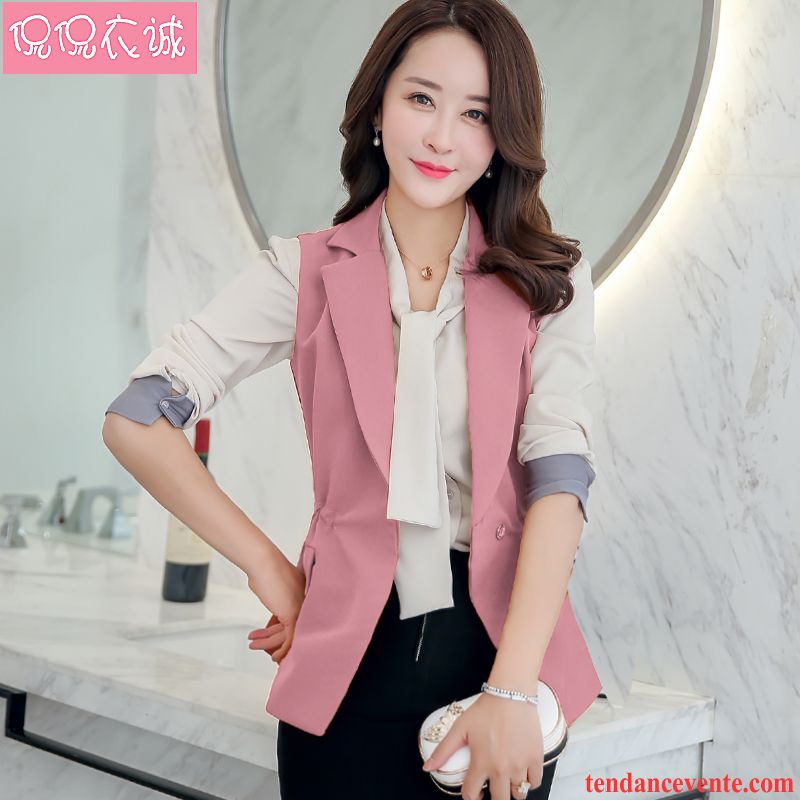 Costumes Blazer Femme Une Veste Nervurées Printemps Pardessus Gilet Slim Rose