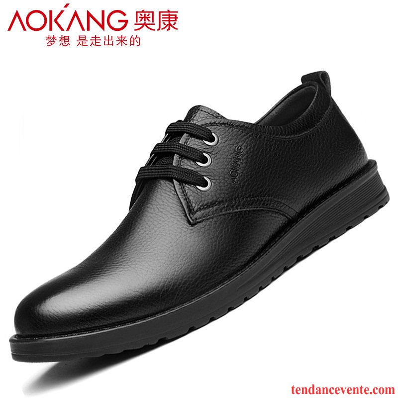 Derbies Cuir Homme Noir Angleterre Cuir Véritable Bout Rond Entreprise Respirant Printemps Homme Laçage Décontractée Semelle Doux Écarlate